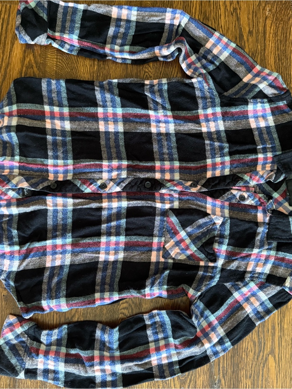 Rails Black Plaid Button-Down Shirt with Blue and Pink Stripes